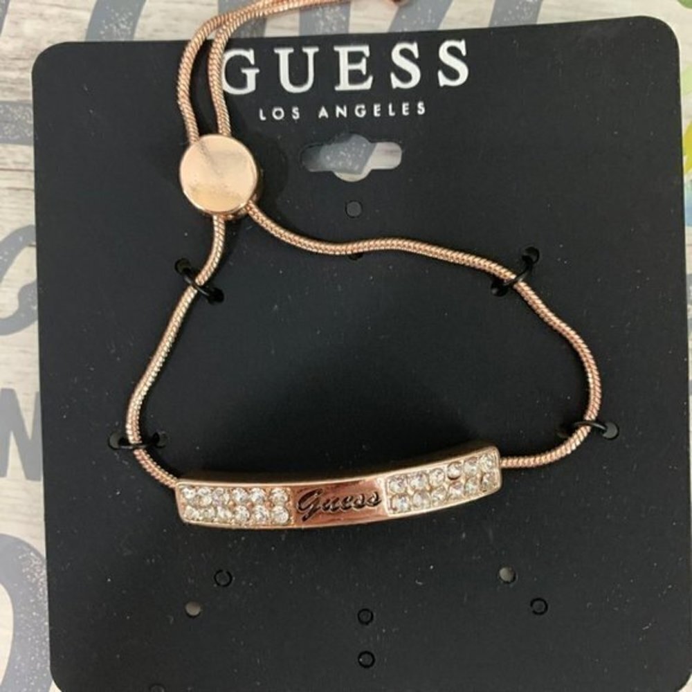 Guess Logo Rose-Gold Rhinestone Sliding Bracelet